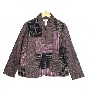 Travel Smith Women's Patchwork Button-Up Jacket Purple Size M Boho